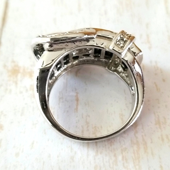NWT Silver Tone and Black Crystal Rhinestone Belt Buckle Ring SZ 8 - Picture 10 of 16